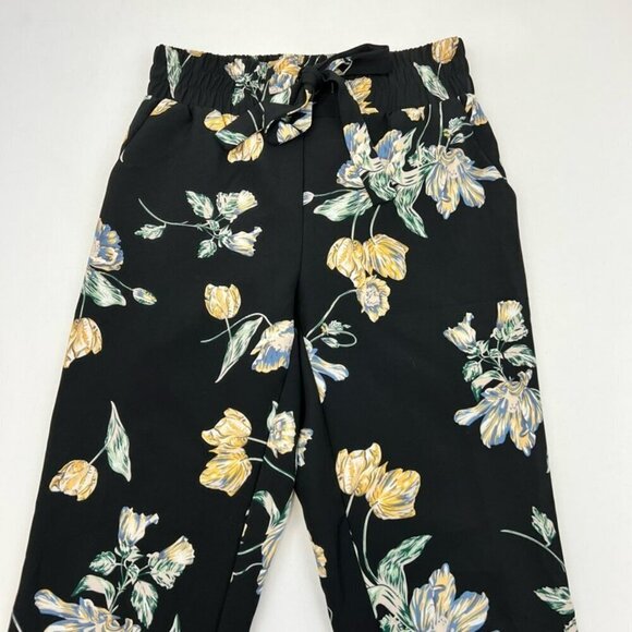 One Womens Jogger Pants Black Floral High Rise Elastic Waist Pockets XS - Picture 6 of 10